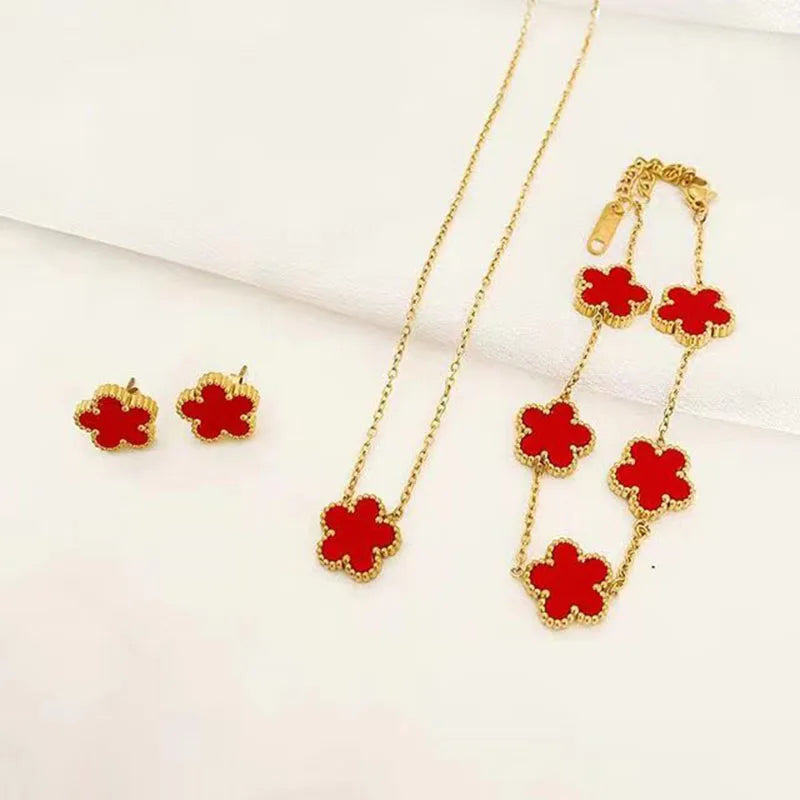 Steel plum blossom plant Necklace/Earrings/Bracelet